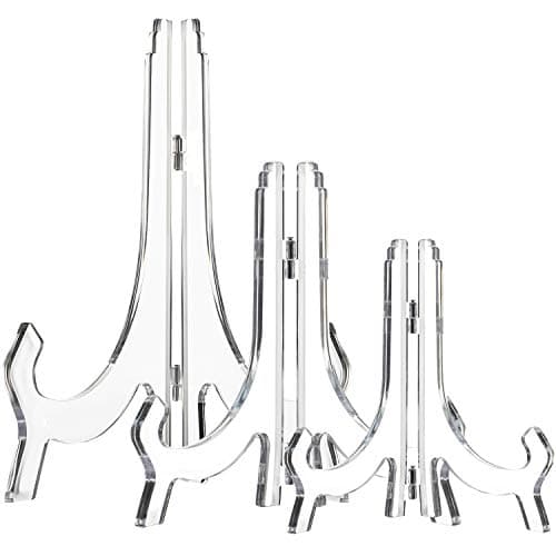 HESTYA 3 Pieces 4.5/7/9.8 Inch Clear Acrylic Easels Display Stands Plate Stands Holders to Display Pictures or Other Items for Weddings, Birthdays, Home Decoration, Tables