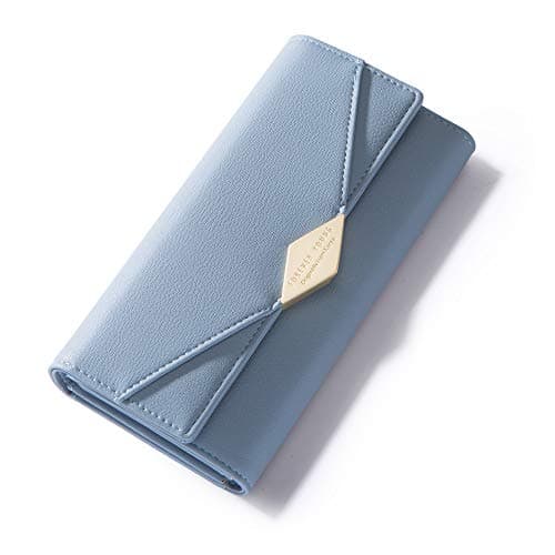 AISIKA Womens Wallet RFID Blocking Vegan Leather Trifold Multi Card Long Wallets (Light Blue)