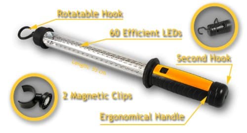 WALLERS T60 LED Work Light, Torch and Inspection Lamp, 60 LEDS, RECHARGEABLE