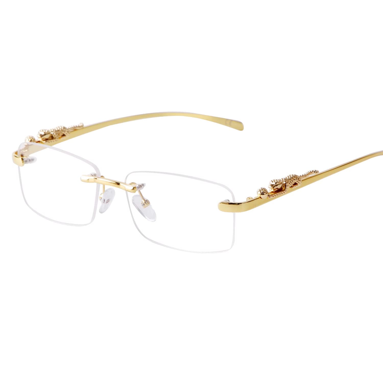 ADE WU ビンテージ 縁なしサングラス レトロ ラグジュアリー ゴールド メタル フレームレス 長方形 カラーレンズ サングラス, ゴールド/クリアレンズ, S