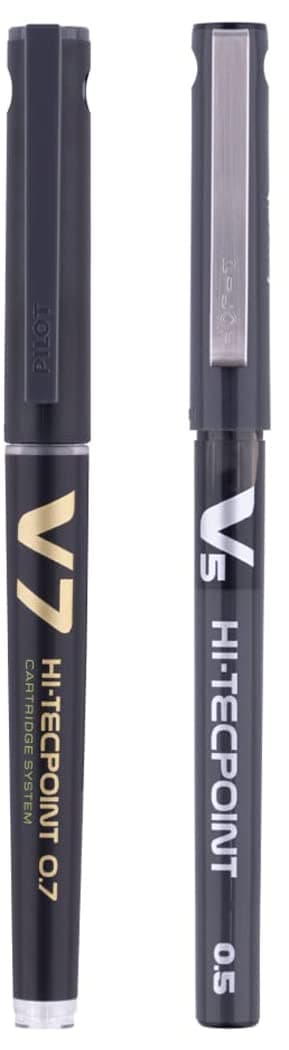 V7 Hi-Tecpoint Roller Ball Pen with Cartridge System - 2 Black Pens, 4 Black Cartridges, Hi-Tecpoint V5 Pen, Black (Pack of 12)