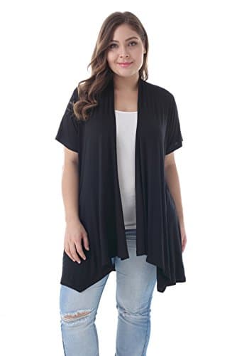 ZERDOCEAN Women's Plus Size Short Sleeve Asymetric Hem Open Front Lightweight Soft Printed Drape Cardigan