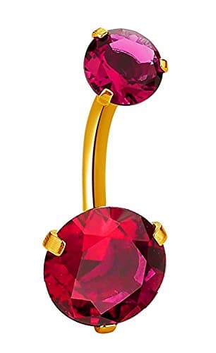 UniHorn 14G Gold Double-Gem Navel Barbell Belly Ring (Ruby)