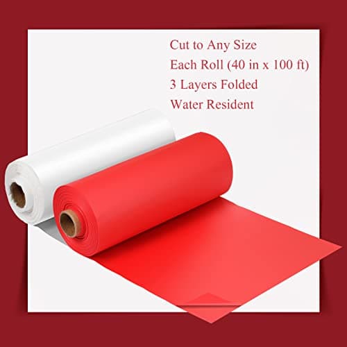 Moukeren 40'' x 100' Circus Tablecloth Roll Plastic Tablecloth Disposable DIY Carnival Tent Party Supplies for Big Top Tent Backdrop Curtains Ceiling Wall Drapes(White, Red,4 Roll)