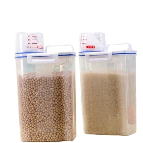 ''Rice-Storage Container(2 Pics-Set)- Food & Rice Storage Containers, Bpa Free Plastic Large-Cereal Grain Organiser-Box Dispenser With Lids For Household,Kitchen Measuring Cup(2.5L)