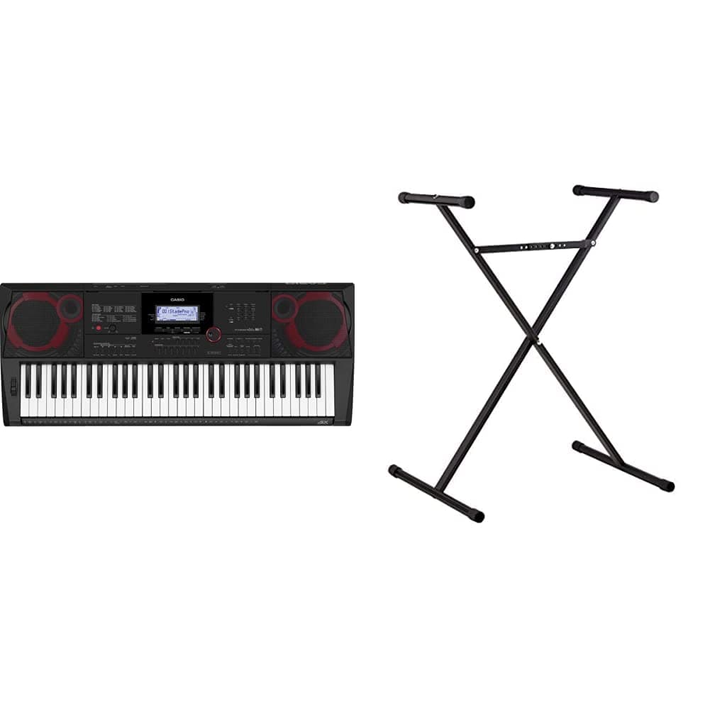 Casio, 61-Key Portable Keyboard (CT-X3000) & Casio ARST Single-X Adjustable Keyboard Stand, Black