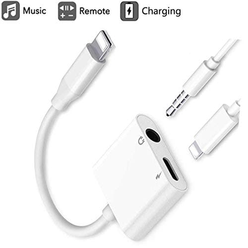 Earphone/Headphone 3.5mm Jack Adaptor Charger Cable Splitter for iPhone, 2 in 1 Headset AUX Audio Dongle Music Splitter Cable Accessories Compatible with iPhone Xs/XR/X/8&Plus/7&Plus/iPad/iPod/iOS 12