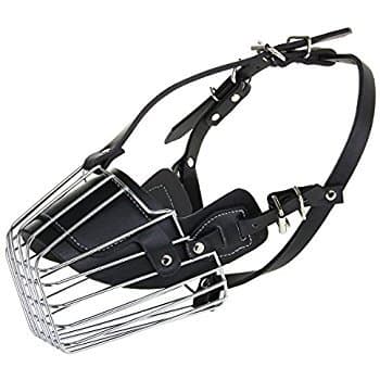 MUNCHOS Stainless Steel Cage Style Dog Basket Wire Muzzle Protective Snout Cover with Leather Strap for Dog (Size- Small)