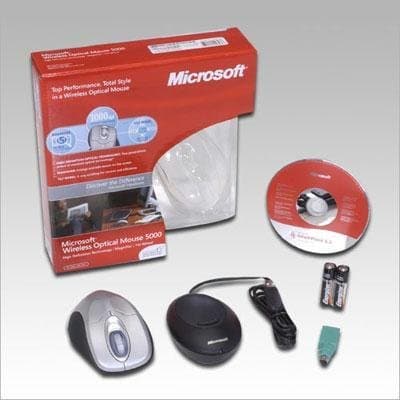 Microsoft M03-00090 Wireless Optical Mouse 5000 High Definition with Tilt Wheel Platinum Mac/Win PS2/USB English,Gray/Black