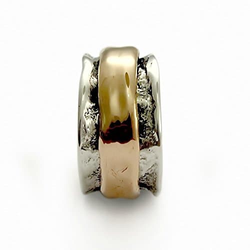 Rustic Oxidized silver and gold spinner ring for men