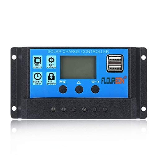 floureon 10A Solar Charger Controller Solar Panel Battery Intelligent Regulator with USB Port LCD Display 12V/24V