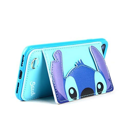 Blue Stitch Leather Case with Card Holder Stand for iPhone 6 6s iPhone6 iPhone6s Regular Size Kickstand Cartoon Protective Pratical Shockproof Cute Lovely Chic Gift Kids Boys Girls Little Girls