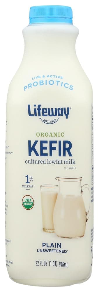Lifeway Organic Probiotic Low Fat Plain Kefir, 32 Ounce - 6 per case.