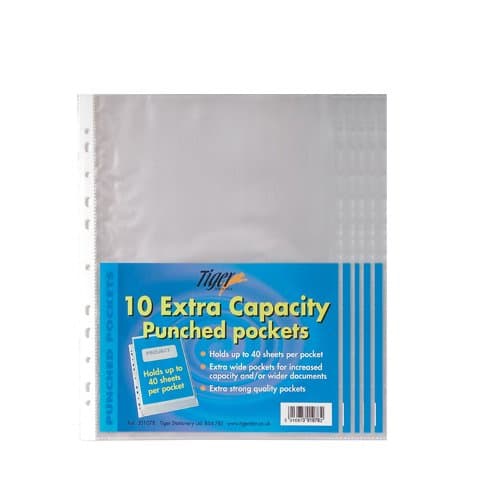 Office Zone 50 Pack of A4 Large Extra Capacity Strong Plastic Poly Punch Pockets Wallet Sleeves Clear Finish