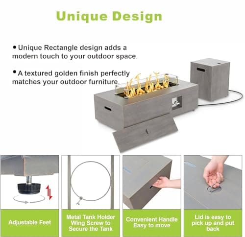 42" Propane Fire Pit Table with RGB LED Light 50,000 BTU Patio Propane Fire Pit Table Includes Wind Guard, Lid, Rocks & Cover - Deck Firepit - Chimenea de Gas (Light Gray/RGB Light, 42" LED)