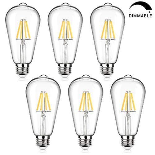 LED Edison Bulb Dimmable 60W Equivalent 800 Lumens, Daylight White 4000K, 6W ST64 Vintage LED Filament Light Bulbs, Antique Style Lighting, E26 Medium Base, Pack of 6