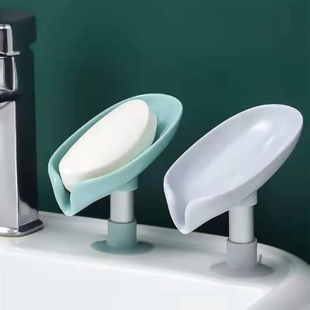 SVH ABS Plastic Soap Stand Holder for Bathroom Kitchen Sink Wall Single Layer with Magic Stickers (Leaf Soap Dish) (Pack of 1)