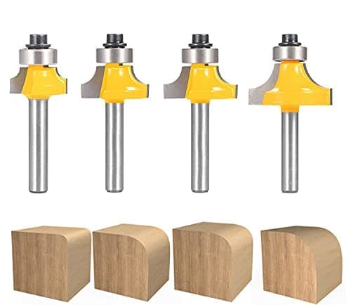 Roundover Router bit Set ,1/4 inch Shank,4pcs Router bit Set,Bearing Guide for Rounding Edge bit (for R 1/8", 1/4", 3/16", 5/16")