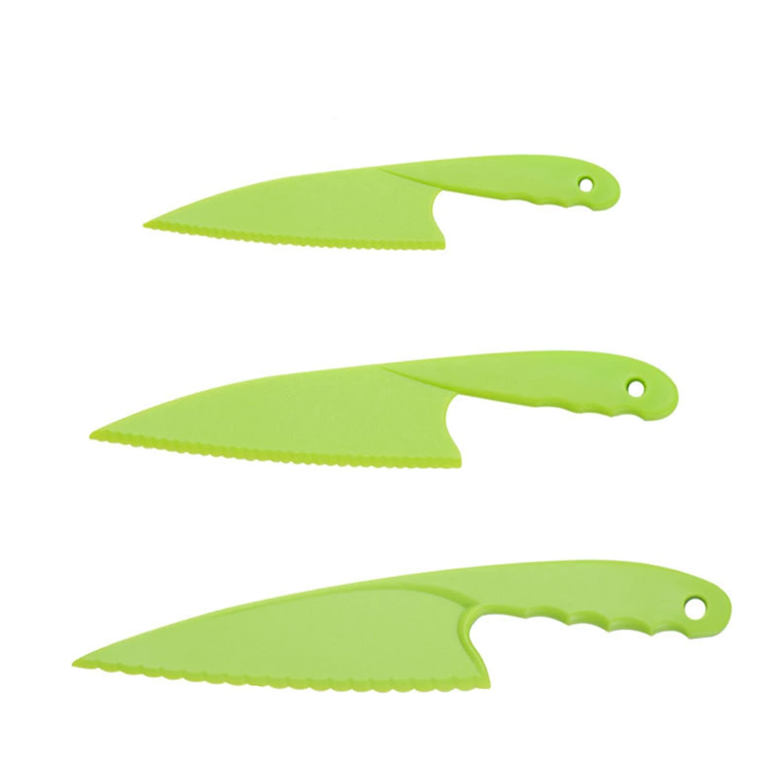 3Pcs Plastic Kitchen Knife Set, Safe Colorful Nylon Kitchen Knives for Kids, for Lettuce Salads, Cakes or Fruit (Green)
