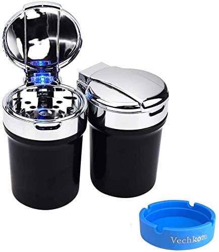 Car Cigarette Ashtray Auto Cigarette Cup Holder with LED Blue Light Smokeless Self-Extinguishing