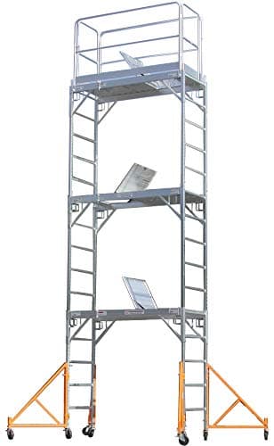 CBM Scaffold Aluminum Scaffold Rolling Tower 17' Standing Deck High with Guard Rail, Hatch Door, U Locks,