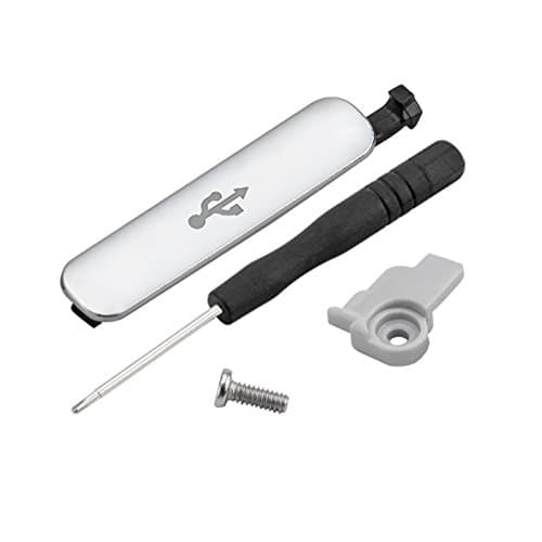 Moonia(TM) Samsung Galaxy S5 Replacement Micro USB Port Charger Dustproof Waterproof Cover Flap + Plastic Holder + Screw + Screwdriver for Samsung Galaxy S5 Sv I9600 G900 (Silver(Cover Flap + Plastic Holder + Screw + Screwdriver))