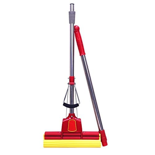 Dananmu Double Rolling Mop Telescopic Rod Sponge Super Absorbent PVA Roller Mop with Stainless Steel Handle-red