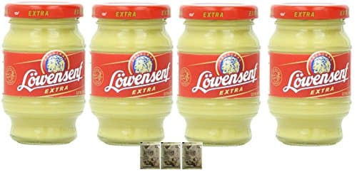 Lowensenf Mustard in Jar, Extra Hot, 3.5 Ounce (Pack of 4)Plus a Free Gift Instant Ginger Honey Crystals