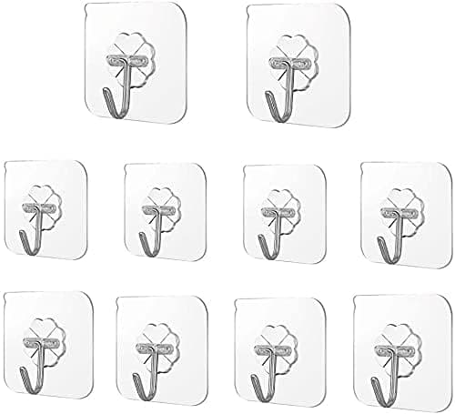 BIZTOOLS Wall Hooks for Hanging Strong Without Drilling,Self Adhesive Hooks for Wall Heavy Duty Strong Nail Free for Bathroom, Kitchen & Hanging Photo Frame (Transparent) (Hook Heavy Duty, 10)