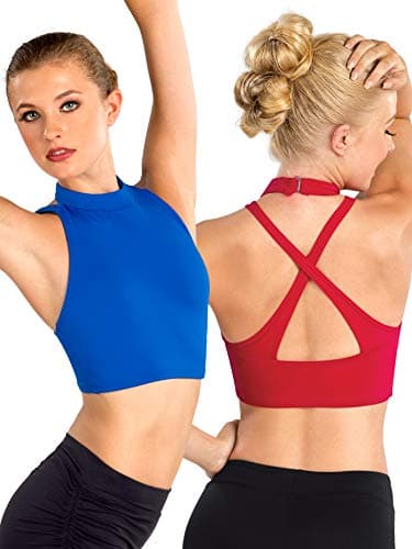 Womens Mock Neck Compression Crop Top BT5072REDL Red Large