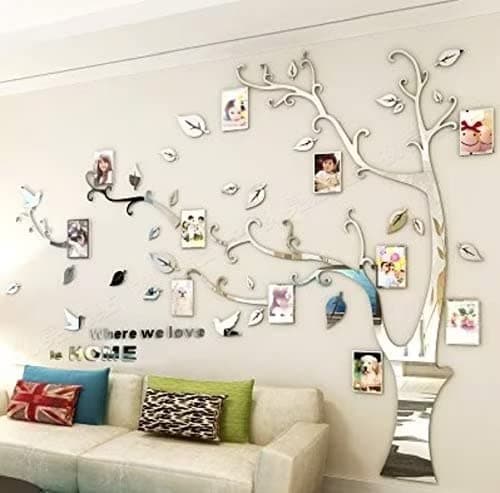3D Tree Wall Stickers - DIY Photo Frame Tree Wall Decal Family Photo Frame Sticker Murals Wall Decor Living Room Bedroom TV Background Home Decorations (M:83 * 59in,Silver Left)