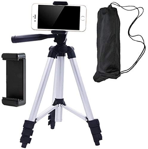 DAISEN Phone Tripod, 42" Cell Phone Tripod for iPhone and Smart Phone, Camera Holder with Remote Control (Silver)