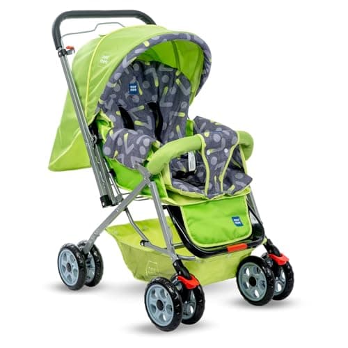 Mee Mee Mothr's Lap Baby Stroller/Pram for 0 to 3 Years, New Born/Kids, 5 Point Safety Harness, Adjustable backrest, 360 Swivel Wheel, Large Storage Basket, Reversible Handlebar Net (Light Green)