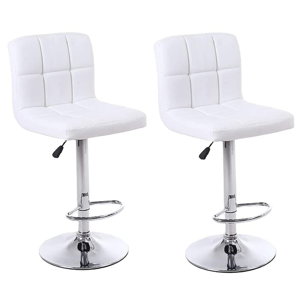 LANNY White PU Leather Bar Stool High Chair for Kitchen,Bar Counter Adjustable Up and Down Office Chair (2) pcs