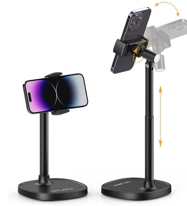 Mobile Phone Stand for Desk Angle Height Adjustable Phone Holder for filming Mobile Phone Accessories for iPhone 15 14 13 12 11 Pro XS XR Max, Samsung Galaxy S23 S22 S21 Huawei All Smartphones