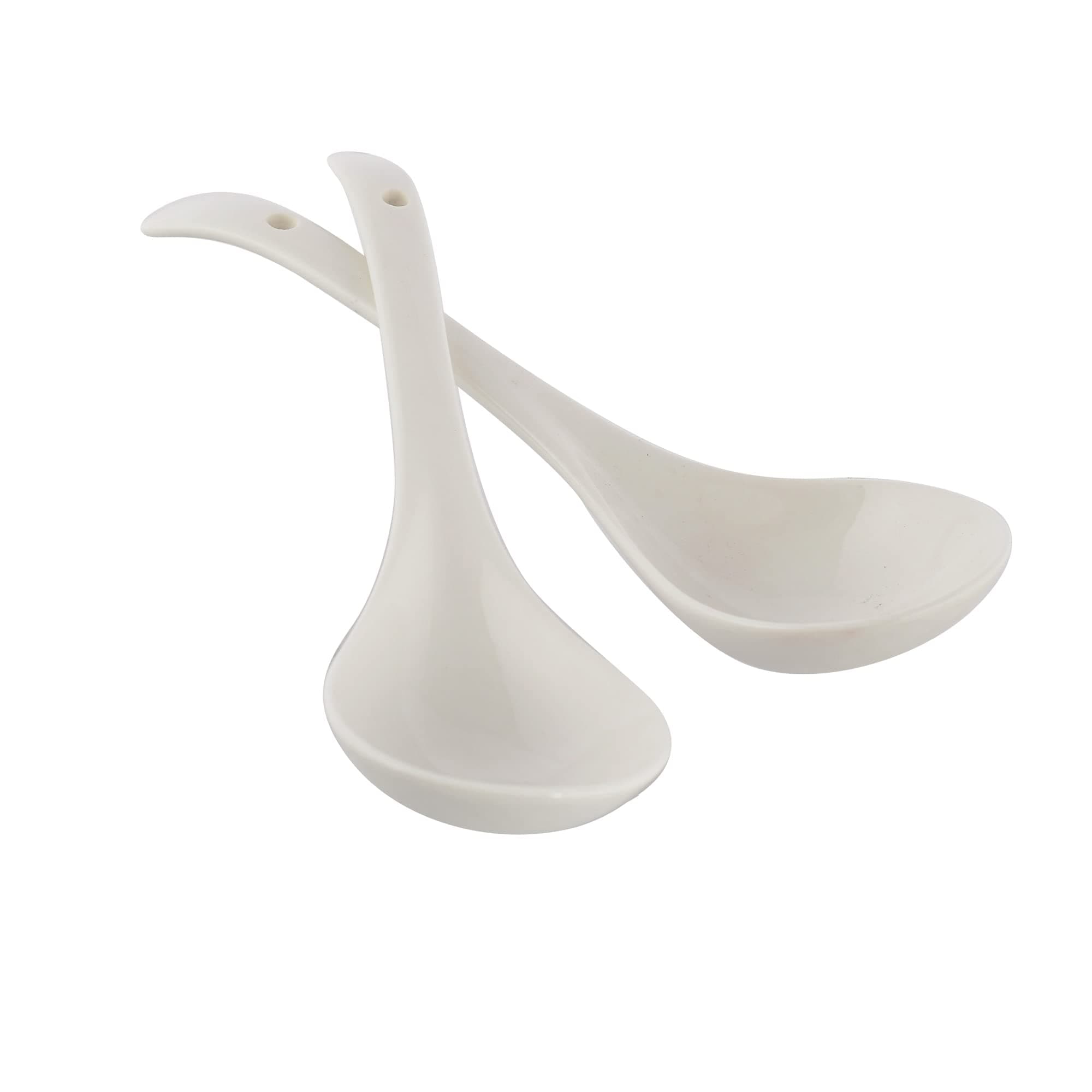 Ceramic Large Serving Spoon Ladle Set Microwave Oven Dishwasher Safe - 9" inch, Pack of 2 (White)