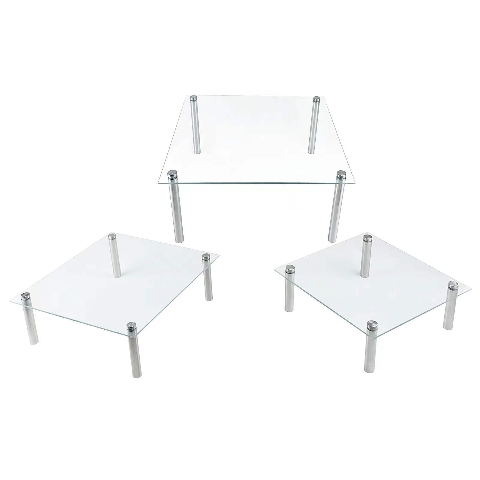 3 Pcs Square Tempered Glass Cake Stands Set 8 10 13 Inch Cupcake Display Stand Plate for Dessert Table Serving Platter