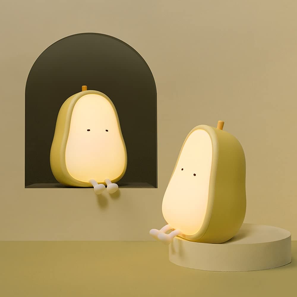 Cute Pear - Shape Silicone Night Light, Home Lamp for Kids USB Rechargeable Lamp, ABS+PC, Bedroom Decoration Light 3 Colors Dimmable