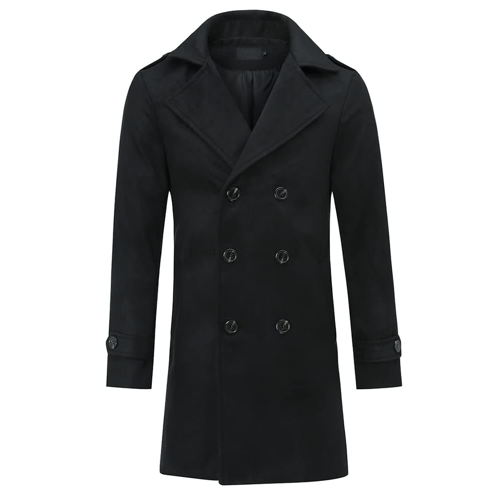 AOWOFSMen's Double Breasted Overcoat Pea Coat Classic Wool Blend Winter Coat