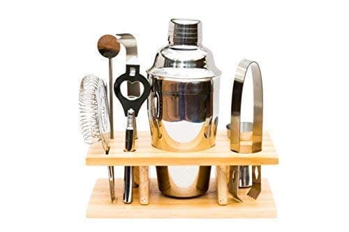 Bar Set - 7 Piece Cocktail Martini Shaker Set with Organizer Stand and Accessories - 550 Milliter 18.5 Ounce Shaker.