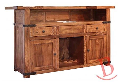 Rustic Jacob Bar with Iron Footrest & Mirror Bar Real Wood Cabin