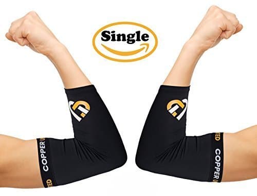 Copper United Compression Elbow Sleeve #1 Copper Infused Fit Support - GUARANTEED Recovery Brace - Best for Workouts, Golfers, Tennis Elbow, Arthritis, Tendonitis & More - Wear Anywhere - Single