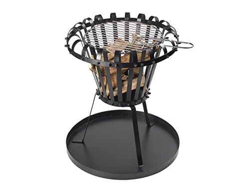 Cast Iron Fire Pit for Garden and Patio - Fire Bowl with Grill Black - Garden Fi Round - Tripod Patio Oven with Grill & Ash Tray Powder Coated - 53 x 5 x 52.5 cm