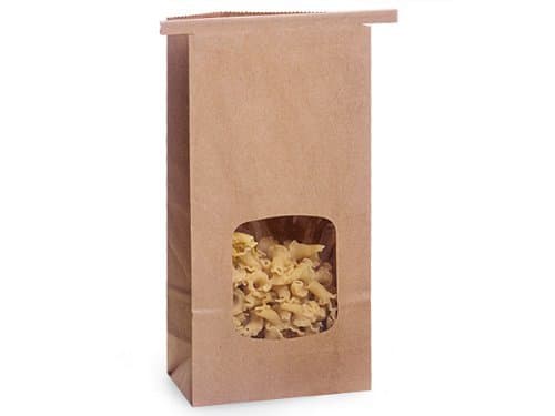 25 1 1/2 Lb. Tin Tie Bakery Bag w/ Window - Kraft
