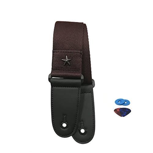 Richyi Acoustic Guitar Strap Adjustable Soft Cotton with Leather End and Pick Pocket