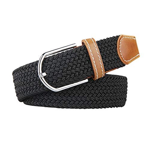 electromax Men Belts, Elastic Braided Stretch Belt with Covered Leather Buckle, for Men's Jeans, Trouser Belts