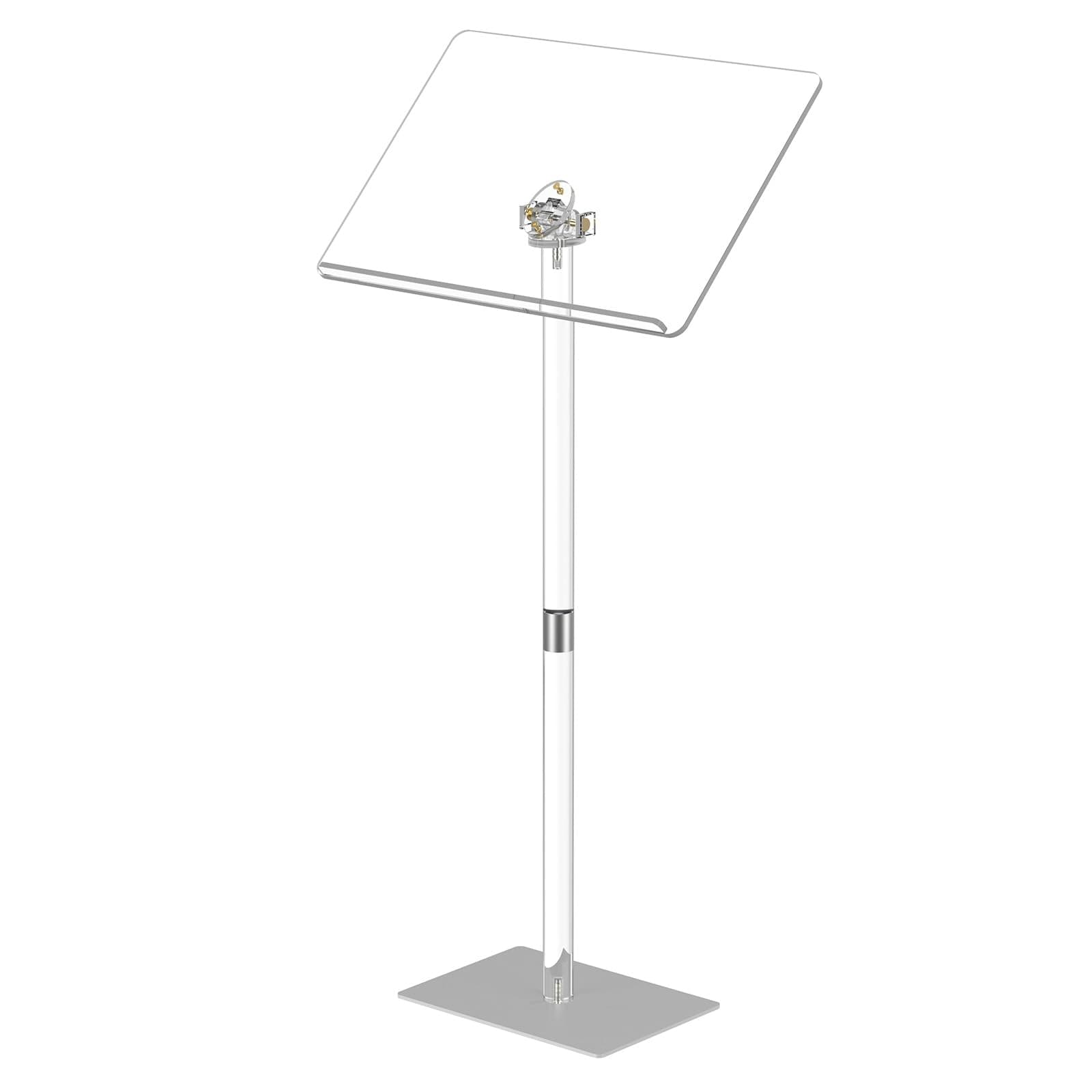 HMYHUM Acrylic Podium Stand, Angle Adjustable, Modern Lecterns & Pulpits for Classroom, Concert, Church, Speech, Easy Assembly, Metal Base, 23.6" L x 15.7" W x 42.3" H, Clear