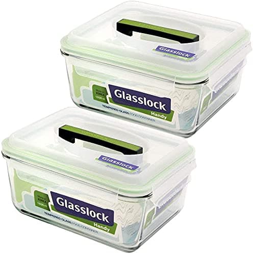 Glasslock Airtight Anti Spill Rectangular Handy Food Container set of 2 Tempered Glass 2500ml/10.5cup RP602 Microwave Safe
