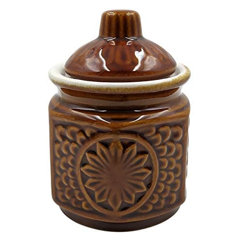 Farkraft Ceramic Pickle Jar Container Round Shape Achaar/Chutney Jar with Lid 700 ml Set of 1