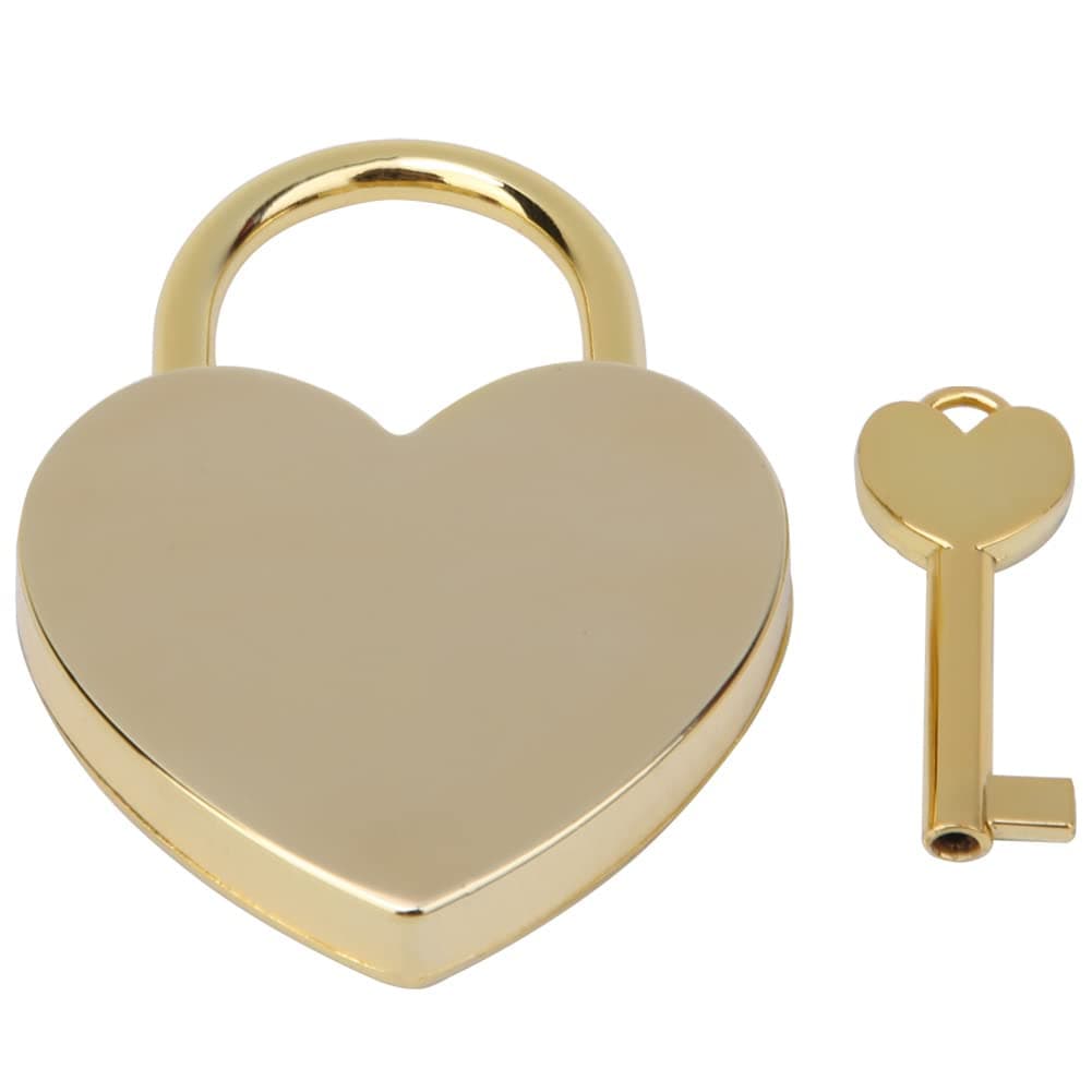 1pcs Heart Shaped Padlock, 1.8 x 2.3in Mini Lock with Keys Height Polished Metal Locks for Luggage Handbag Diary Book Jewelry Box(Imitation Gold)
